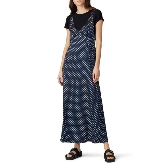 R13 Navy Blue Star Print V-Neck Sleeveless Silk Maxi Dress Women's Size Small S - Picture 1 of 11